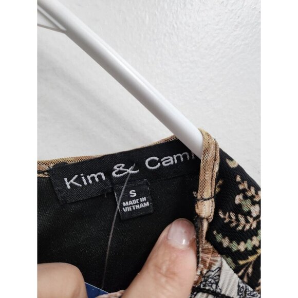 Kim & Cami Womens BOHO Sleeveless Top Small Black Brown Floral Smocked Blouse - Picture 4 of 9